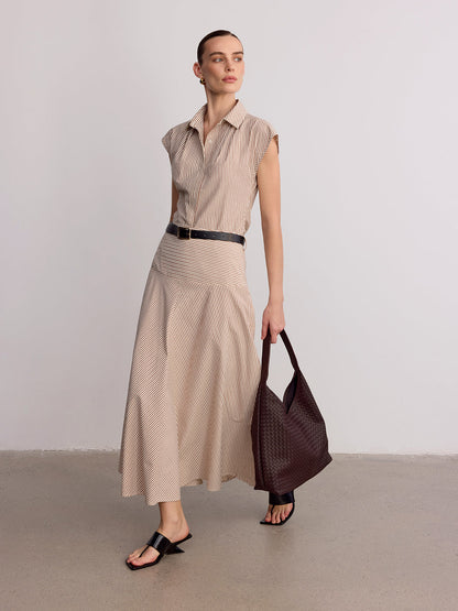 Sleeveless Striped Shirt & Maxi Skirt Set