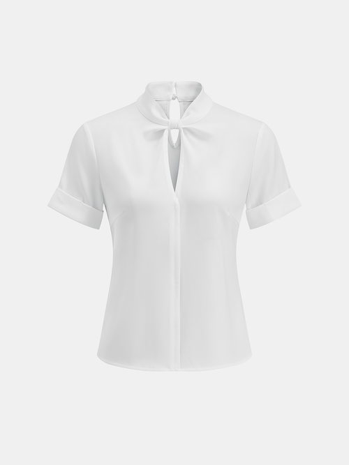 Keyhole Twisted Neck Short Sleeve Blouse