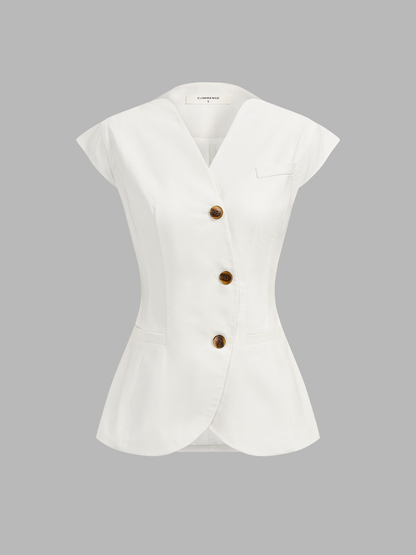 Linen Blend Cap Sleeve Asymmetric Vest
