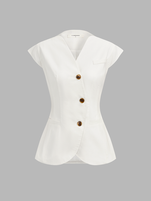Linen Blend Cap Sleeve Asymmetric Vest