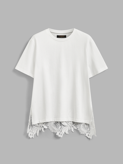Lace-Back Cotton Short Sleeve Top