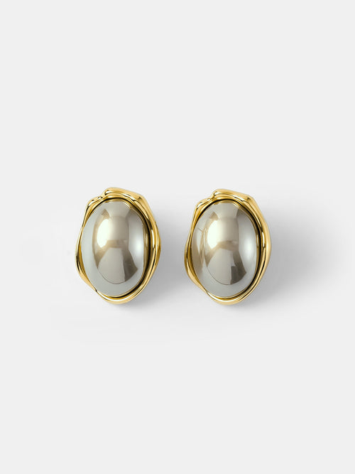 Irregular Frame Oval Stud Earrings