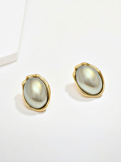 Irregular Frame Oval Stud Earrings