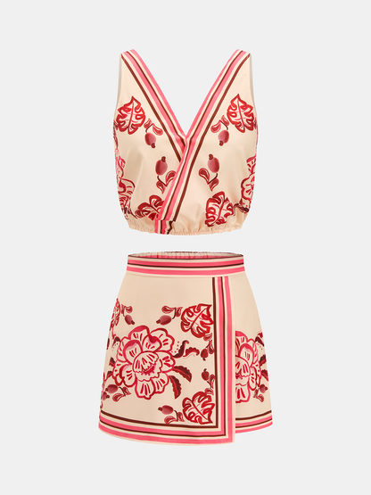 Floral Print Crop Top & Skort Set