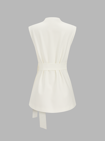 Tie-Waist Sleeveless Wrap Blazer Vest