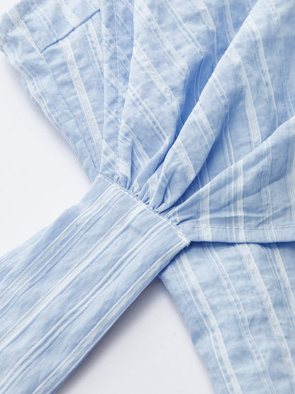 Striped Wrap Halter Tie-Waist Top