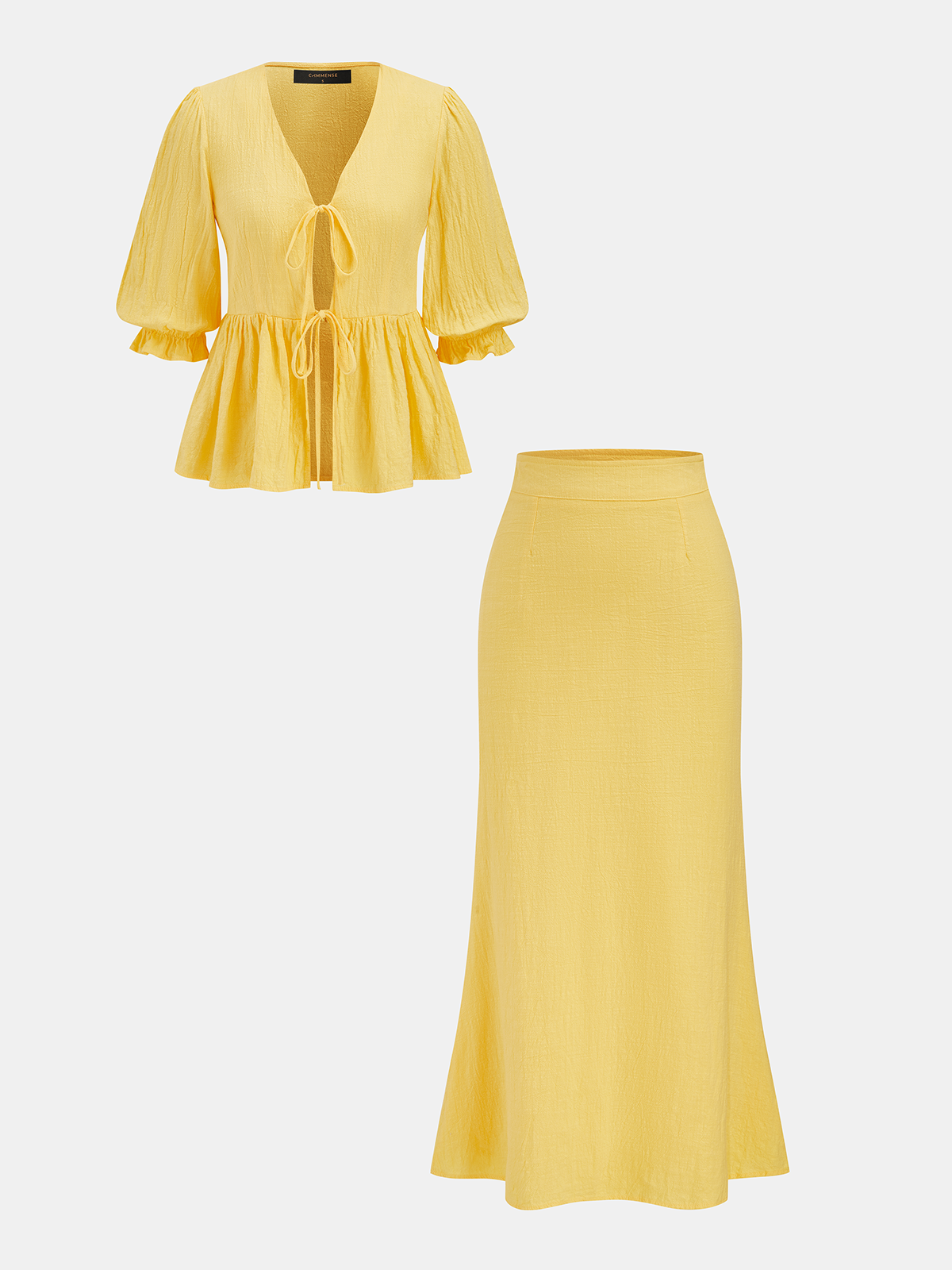 Cotton Tie-Front Peplum Top & Skirt Set