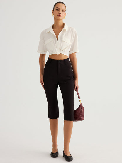 Mid-Waist Slim Fit Capri Pants