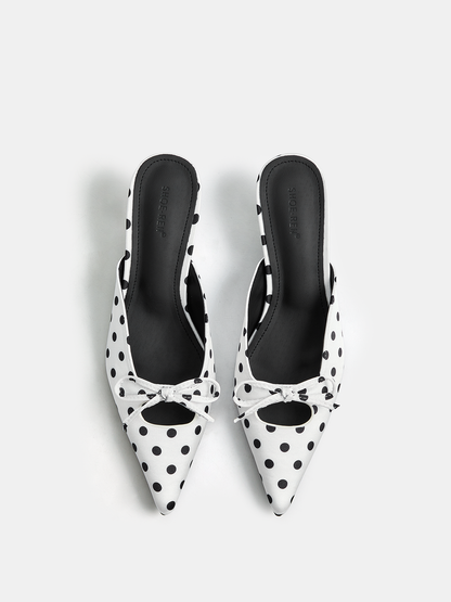 Bow Detail Polka Dot Kitten Heel Mules