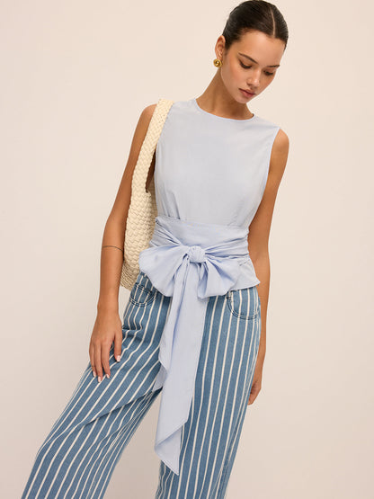 Large Bow Waist Tencel-Blend Sleeveless Top