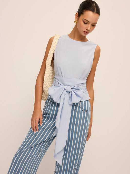 Large Bow Waist Tencel-Blend Sleeveless Top