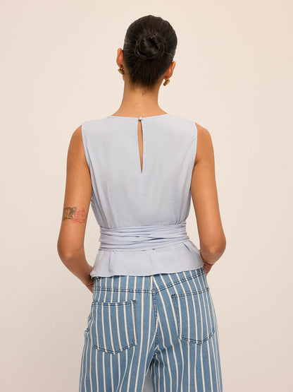 Large Bow Waist Tencel-Blend Sleeveless Top