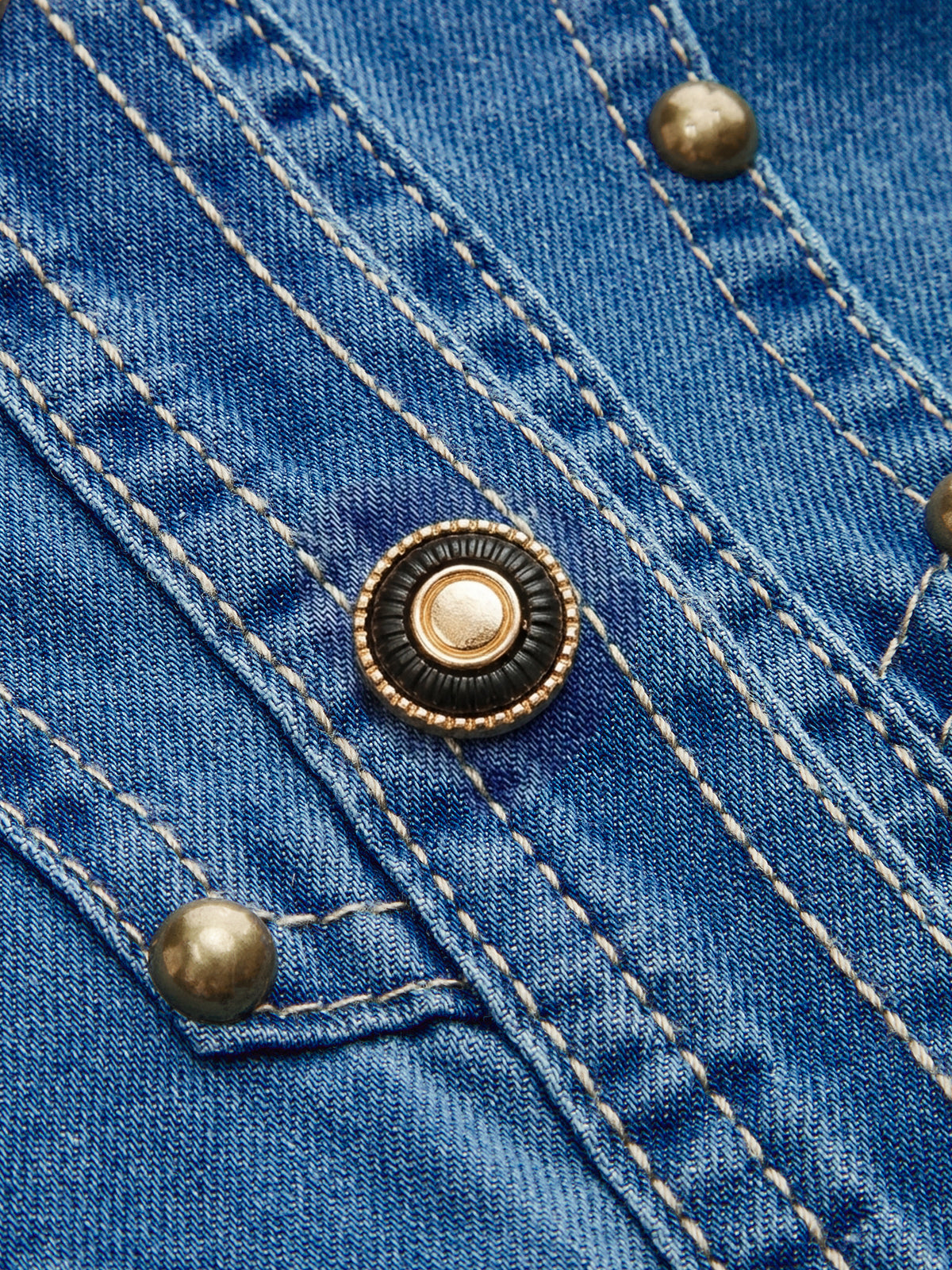 Knot-Front Studded Denim Shirt