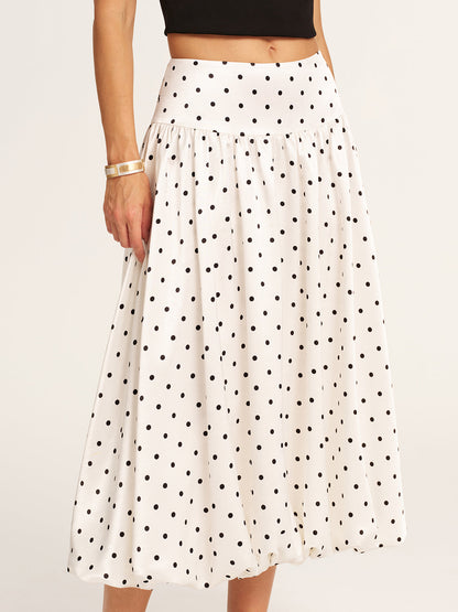 Polka Dot Bubble Hem Midi Skirt