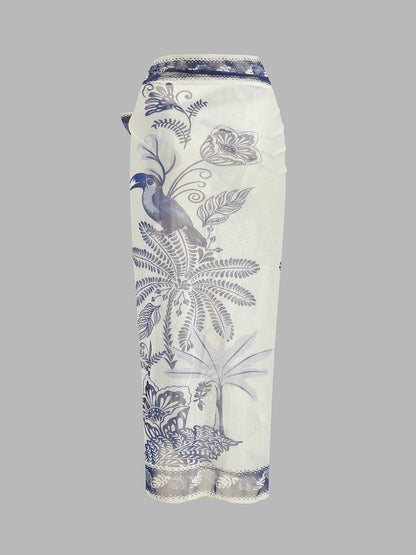 Tropical Toucan Print One Piece Swimsuit & Sarong Set