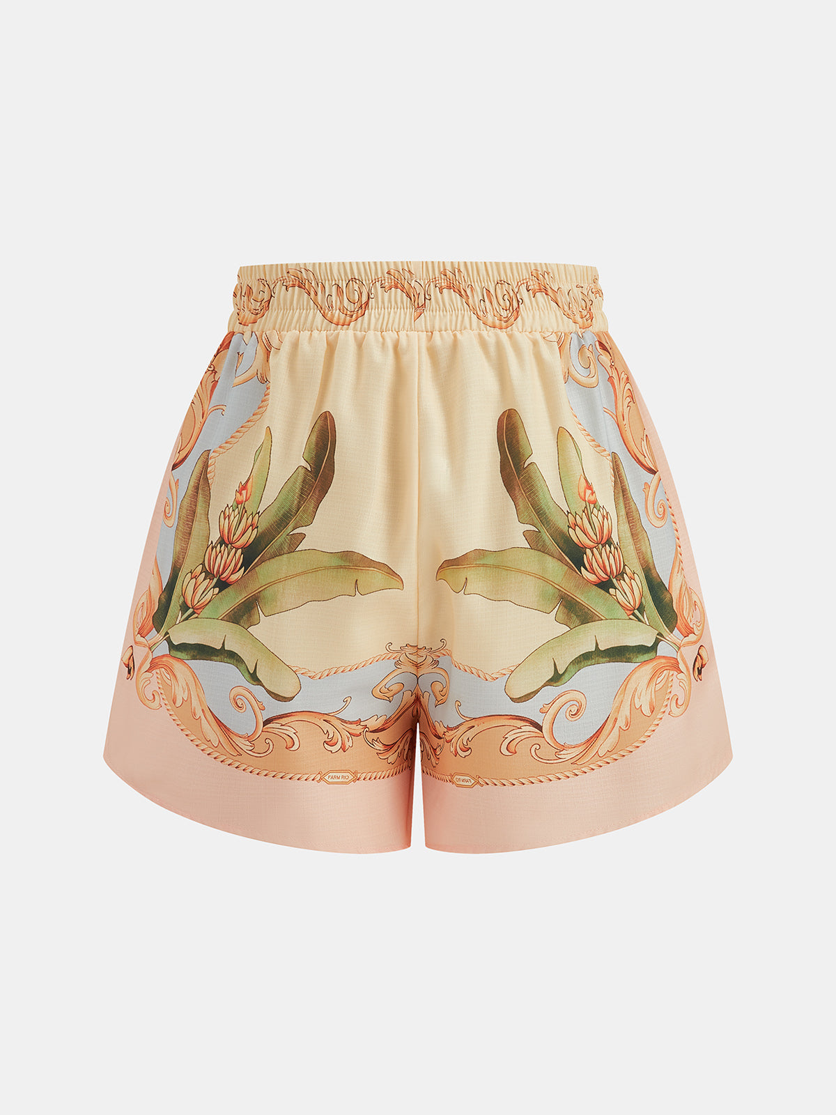 Leaf Print Linen Blend Shirt & Drawstring Shorts Set
