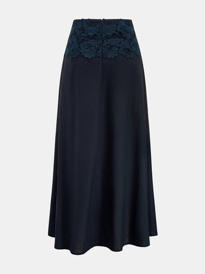 Cotton Linen Top & Lace Waist Skirt Set