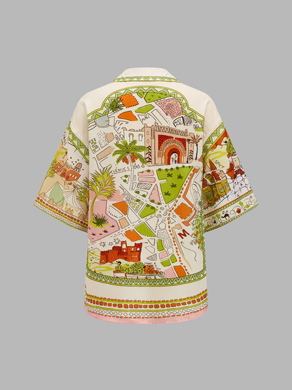 Printed Short Sleeve Shirt & Drawstring Shorts Set