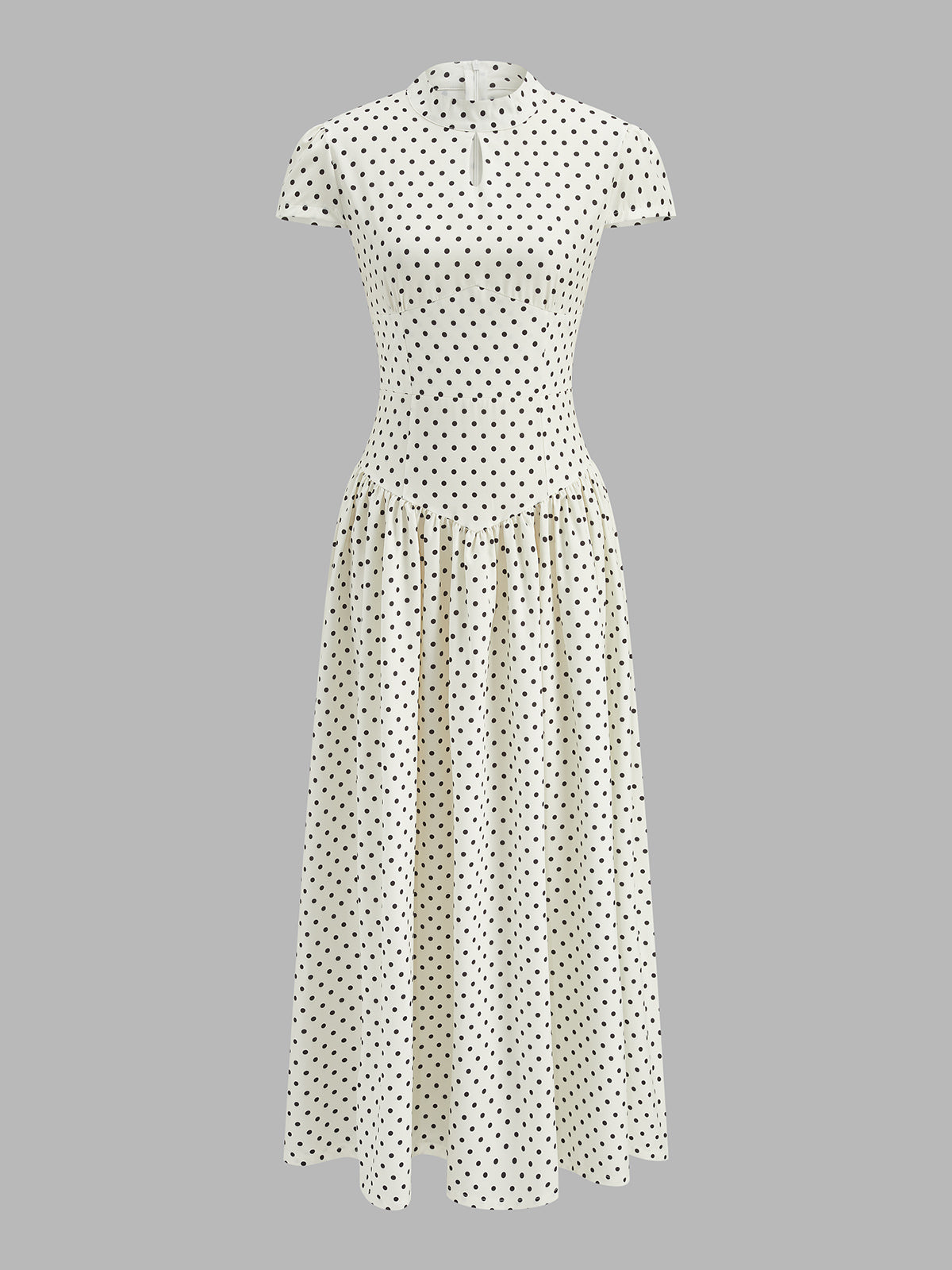 Mock Neck Polka Dot Short Sleeve Midi Dress