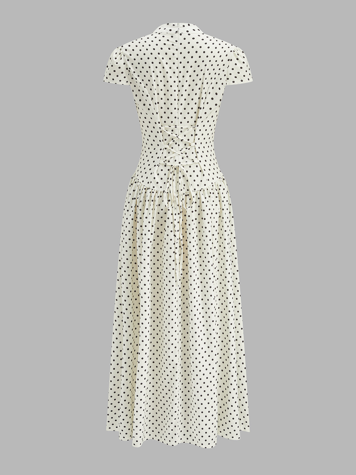 Mock Neck Polka Dot Short Sleeve Midi Dress