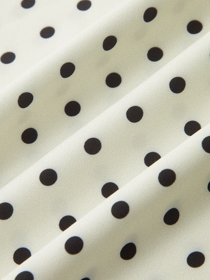 Mock Neck Polka Dot Short Sleeve Midi Dress