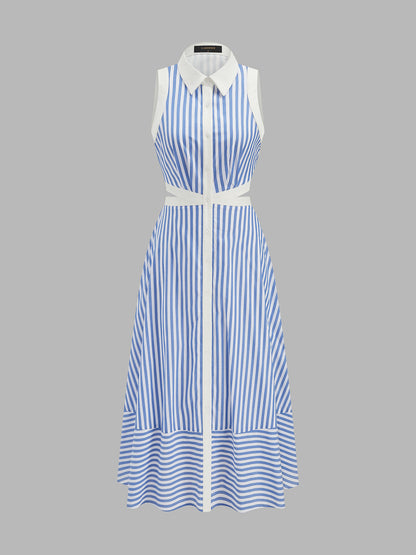 Striped Cut-Out Shirt Midi Dress