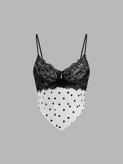 Lace Polka Dot Irregular Hem Cami Top