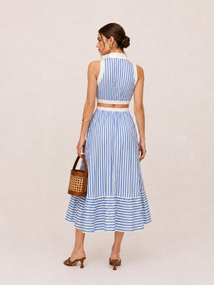 Striped Cut-Out Shirt Midi Dress