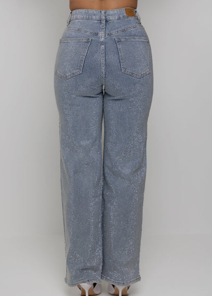Forever Sparkle Diamante Straight Leg Jean - Blue