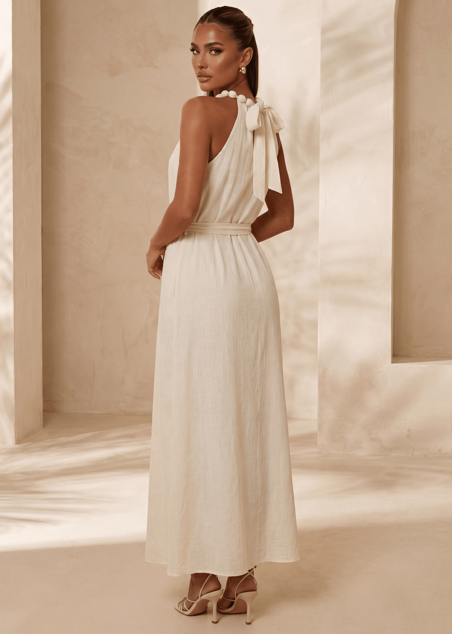 One More Day Floaty Tie Detail Maxi Dress - Beige