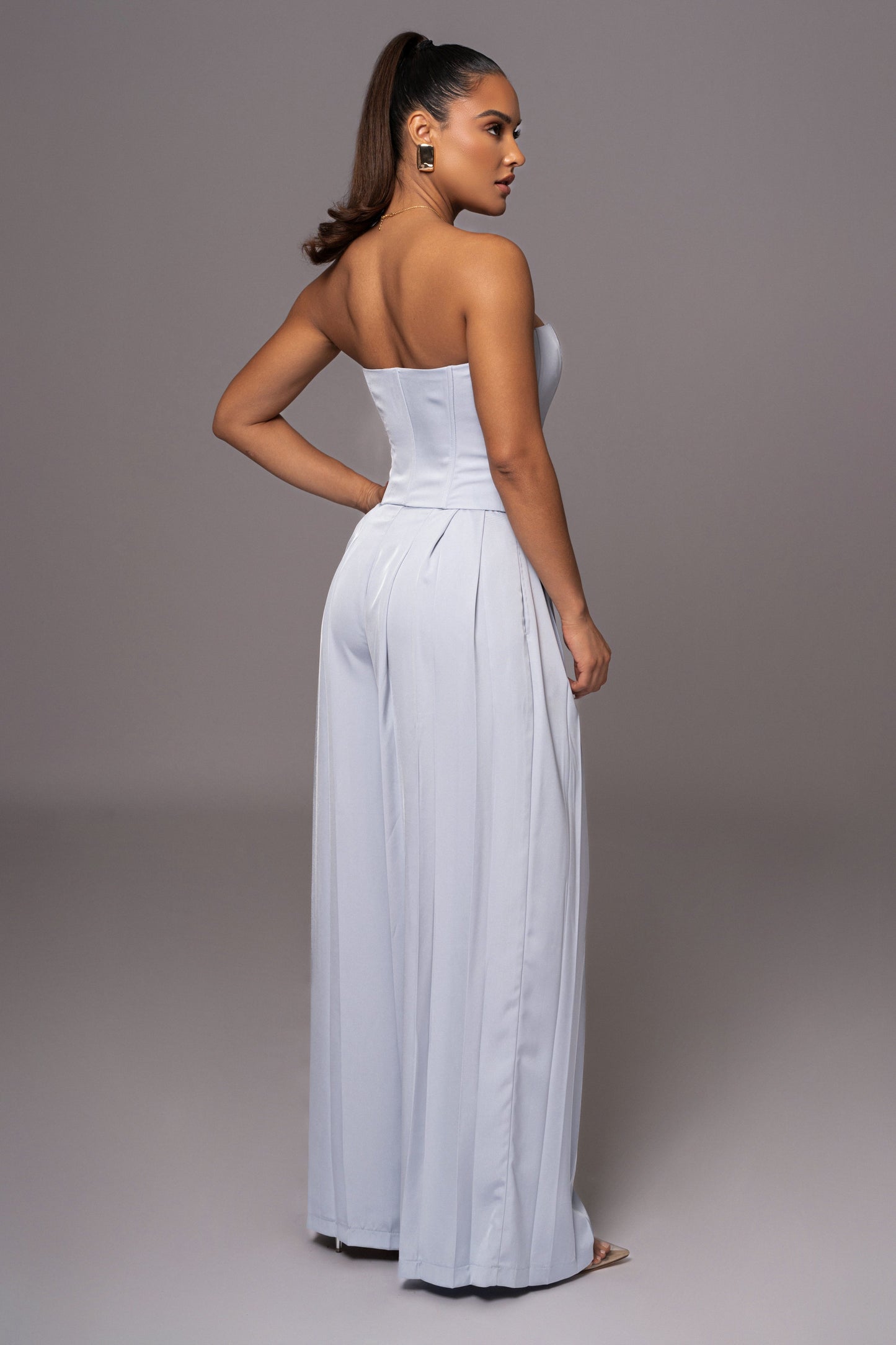 Blue Clara Wide Leg Pleated Trousers