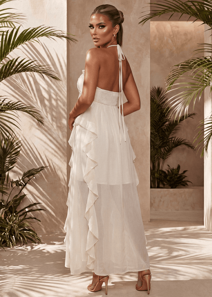 Waste Your Heart Ruffle Maxi Dress - Ivory