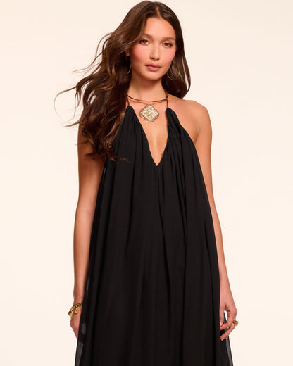 Rainn Chiffon V-Neck Halter Gown