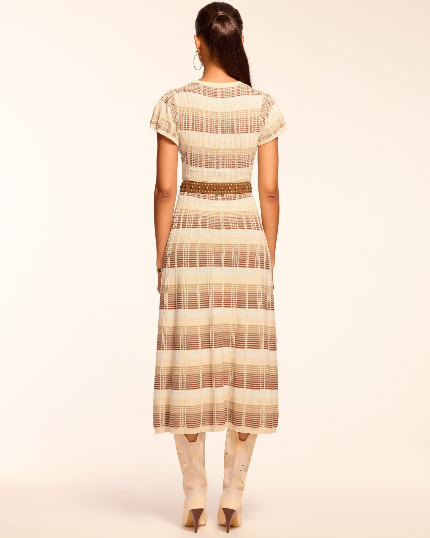 Rachel Plaid Knit Flutter Sleeve Midi Dress