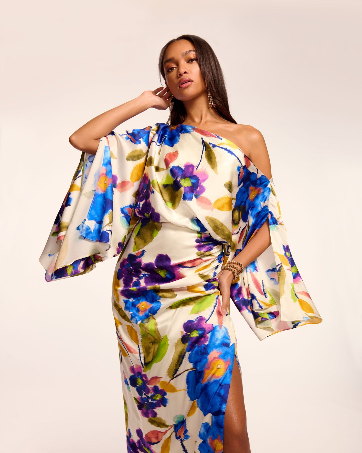 Noel Printed Silk Off-The-Shoulder Maxi Dress