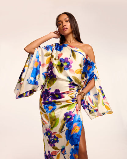 Noel Printed Silk Off-The-Shoulder Maxi Dress
