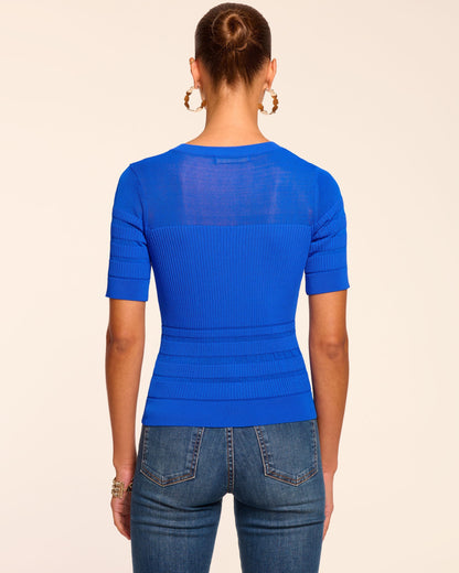 Torin Sheer Panel Short Sleeve Sweater
