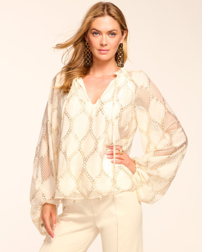 Ria Lurex Lace Long Sleeve Blouse