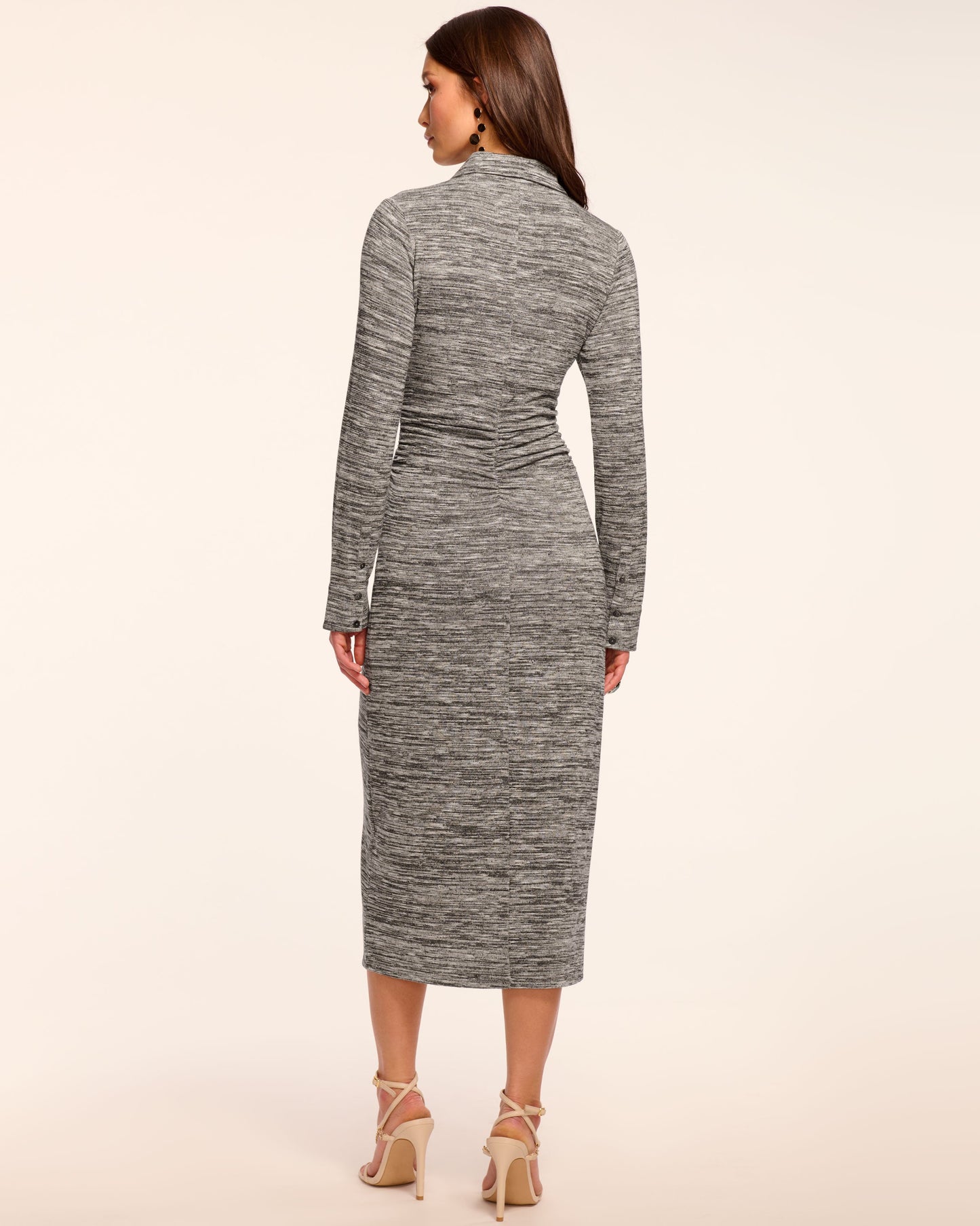 Rachelle Long Sleeve Ruched Lurex Knit Midi Dress