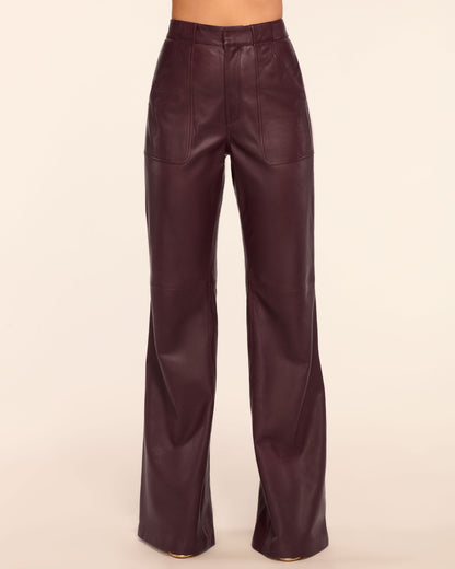 Theodora Leather High-Rise Wide Leg Pant | BLACKBERRY