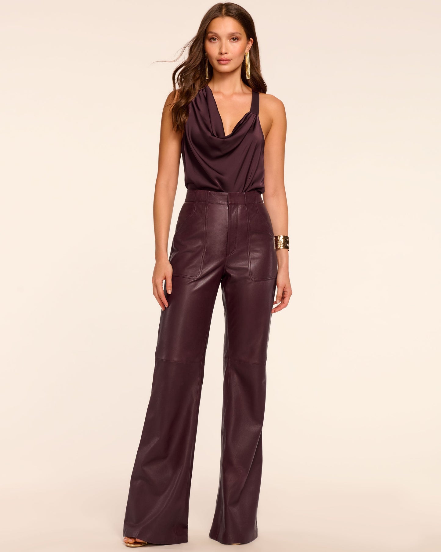 Theodora Leather High-Rise Wide Leg Pant | BLACKBERRY