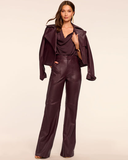 Theodora Leather High-Rise Wide Leg Pant | BLACKBERRY