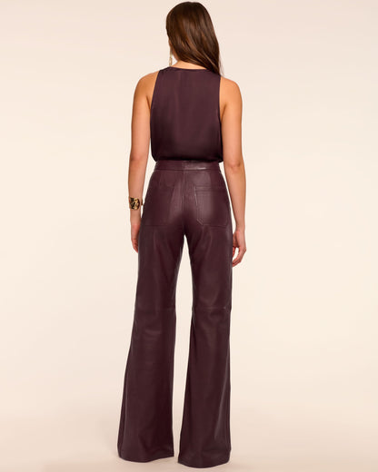 Theodora Leather High-Rise Wide Leg Pant | BLACKBERRY