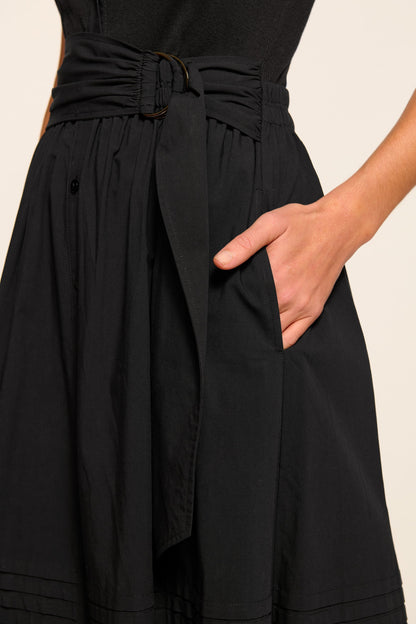 Odessa Cotton Knit Combo Midi Dress | BLACK