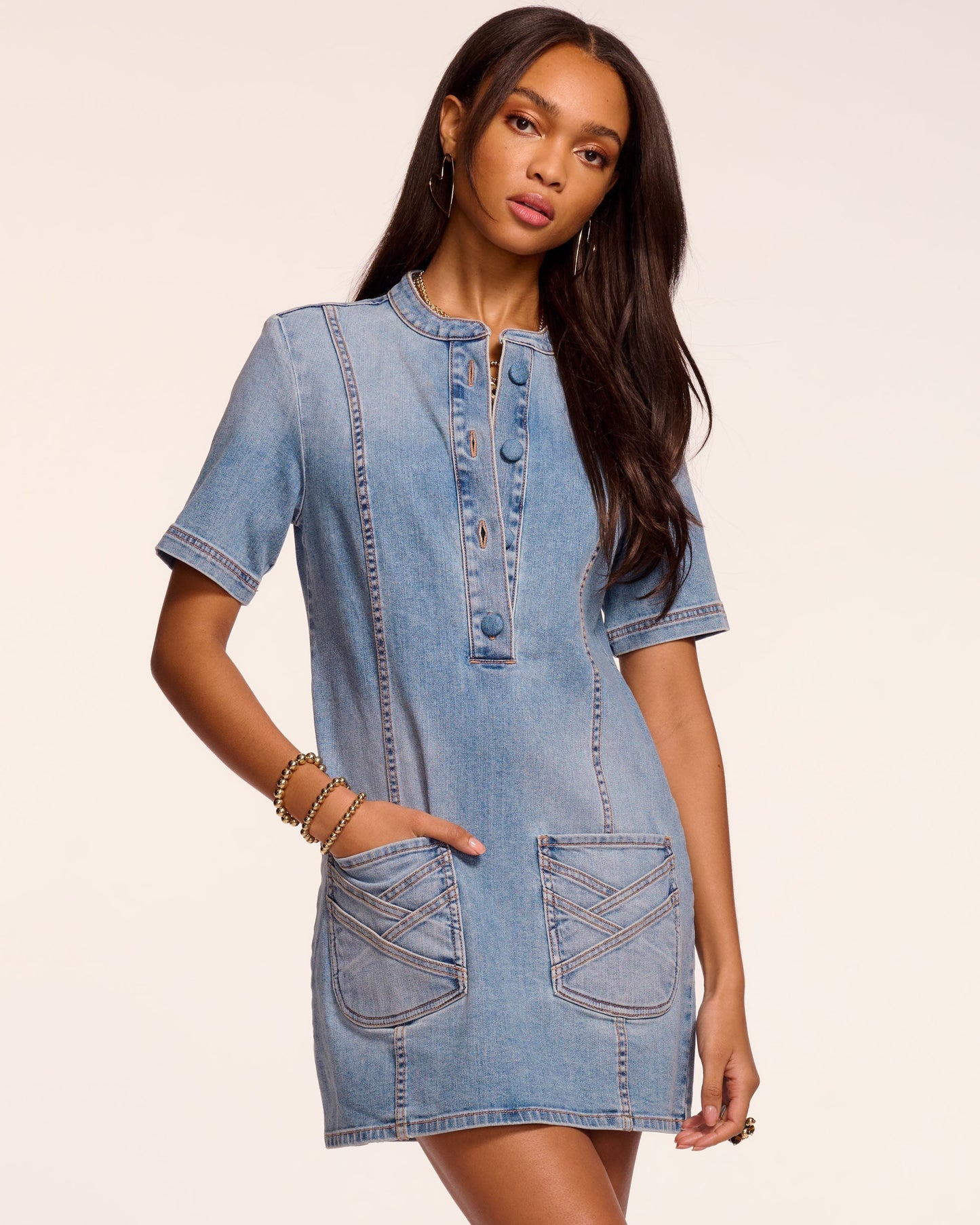 Skylar Short Sleeve Braided Denim Dress