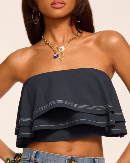 Poppy Cotton Poplin Tiered Crop Top